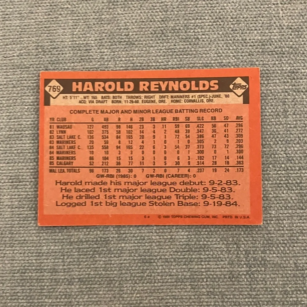 1986 Topps Seattle Mariners Baseball Card Trading Card - Picture 2 of 2